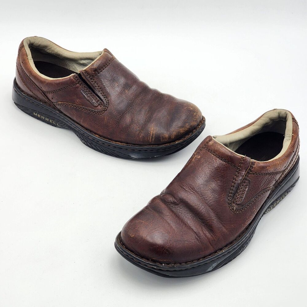 Merrell World Passport Slip On Outdoor Leather Loafer Shoes Brown Men's Size 12